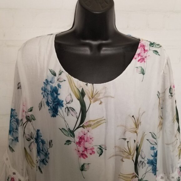 Tempo Paris silk floral blouse with frilly sleeves - Picture 2 of 6